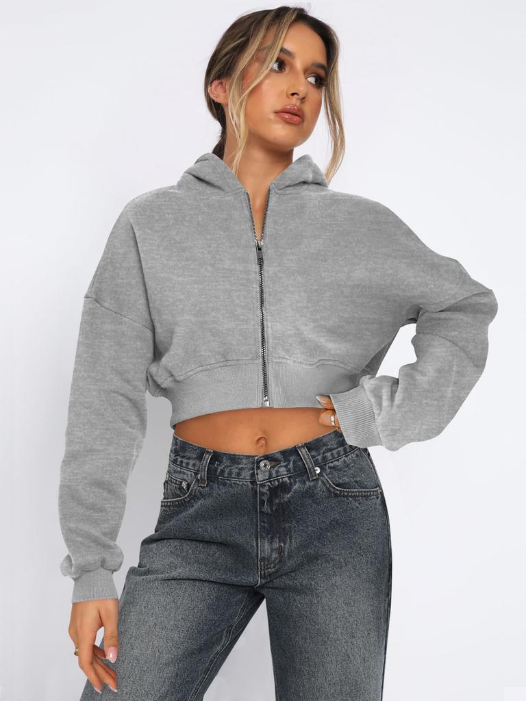 Women's Cropped Hoodie with Full Zip in Multiple Colors