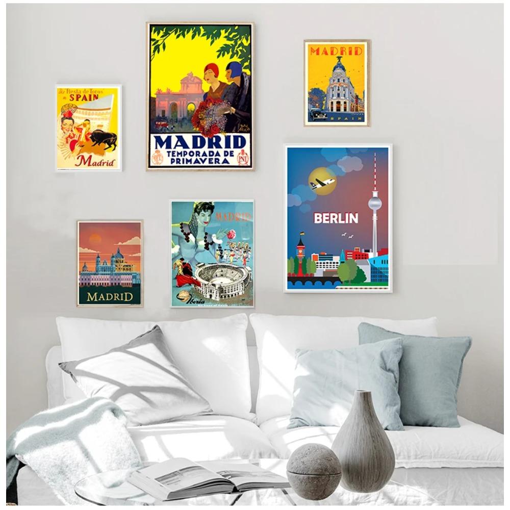 Germany Travel Canvas Paintings Vintage Wall Kraft Posters Coated Stickers Home Decor Gift Spain Madrid Bullfighting Berlin
