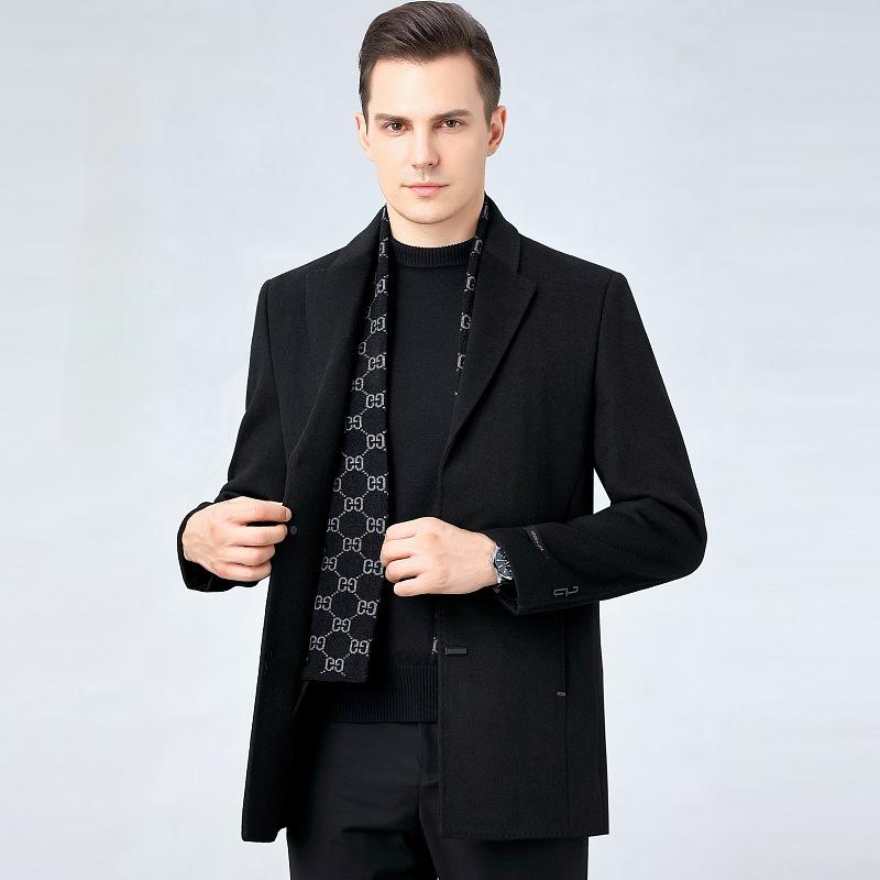 

Двустороннее шерстяное пальто мужское зимнее съемная подкладка гусиный пух средней длины костюмный воротник теплая мужская куртка мужская 195