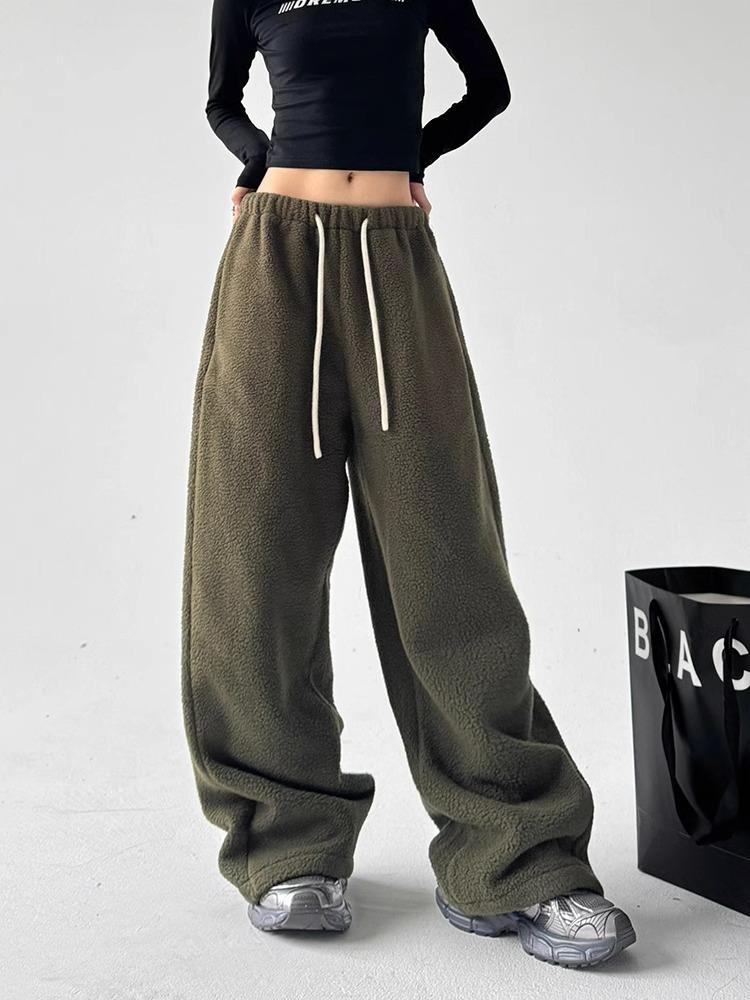 Women's Plush Fleece Wide-Leg Pants - High Waist, Loose Fit, Thickened for Winter 2025