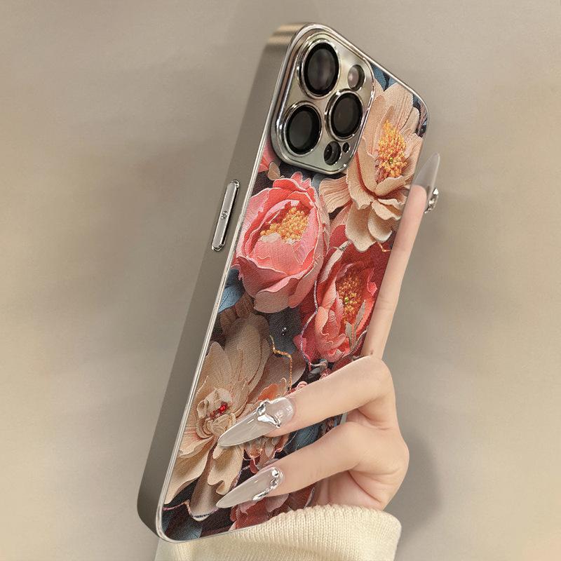 

Oil Painting Peony for Apple 16pro Phone Case for IPhone 15 New I14 All Inclusive Lens 13 Anti Drop 12 For Apple 7