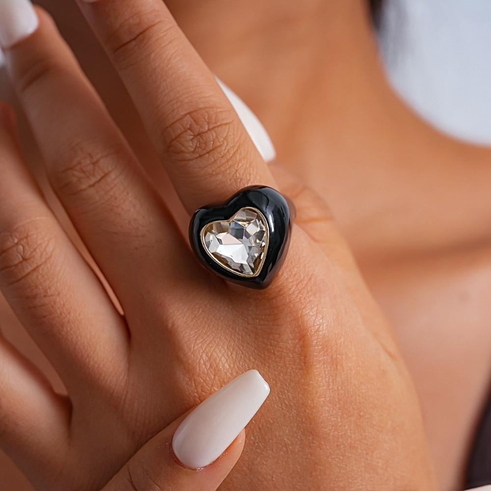 Love Heart Geometric Ring Candy Color Big Dome Plain Ring Jewelry Accessories Opening Ring  Party