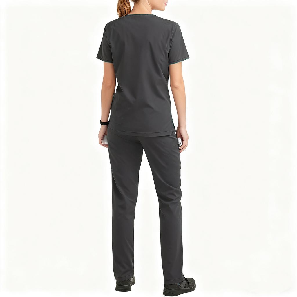 Ladies' Loose And Comfortable V-neck Short Sleeved Stand Up Collar Workwear With Multiple Pockets Suit Set