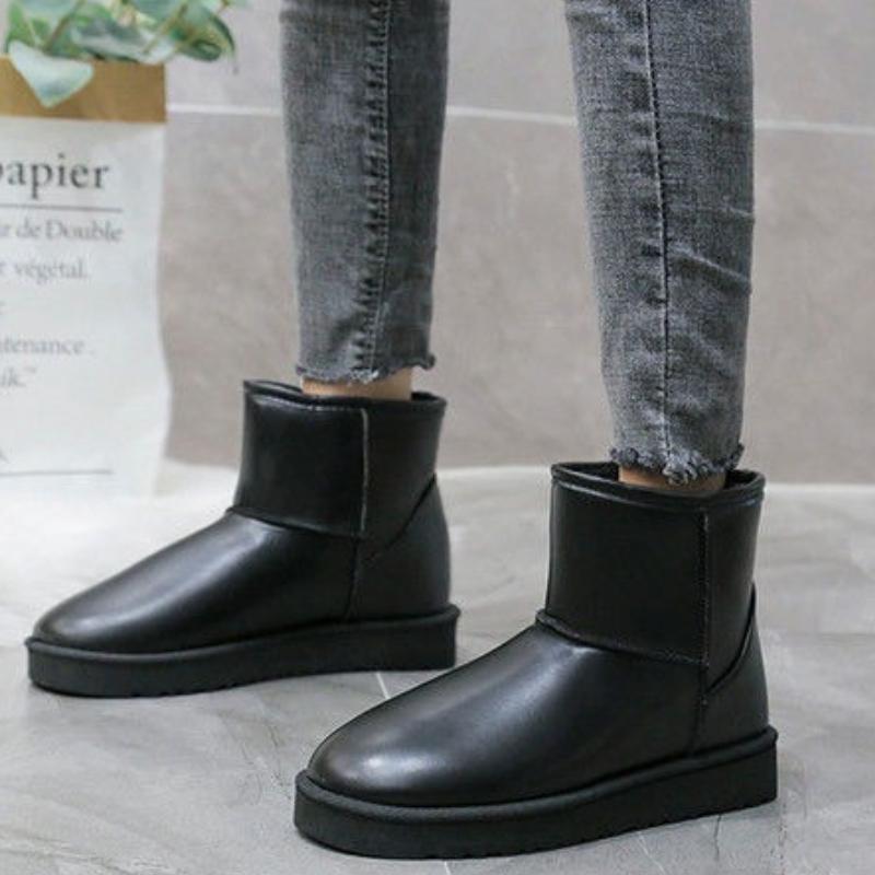 Waterproof Leather Flat Round Toe Snow Boots for Women Winter 2025 Novelty Ankle High Quality Padded Fashion Goth Woman Shoes