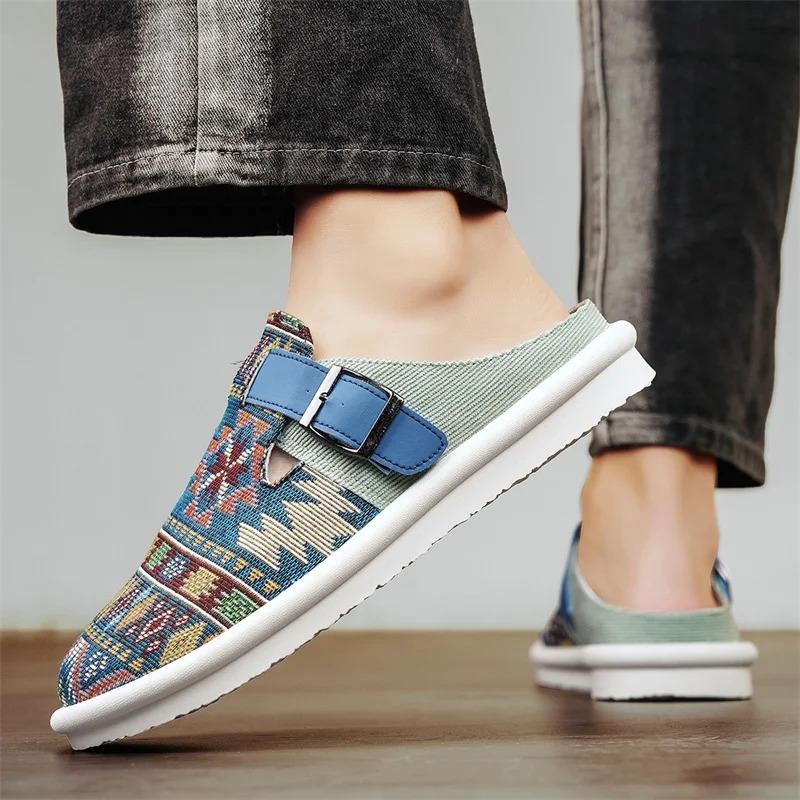 Men'S Casual Slippers Summer New Cloth Breathable Outdoor Non-Slip Fashion Slippers  Half-Drag Sports Slippers