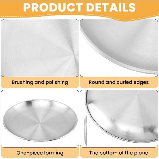 8 Pack Stainless Steel Plates, 8 Inches Metal Dinner Plate with Forks, Round Serving Camping Plates for Serving Dishes Dessert Salad, Unbreakable &