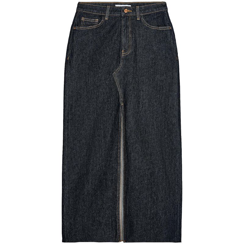 Zaprha 2025 New Arrival Straight Split Dark Blue High Waist Simple Midi Skirt Denim Skirt Slim Looking 8228023
