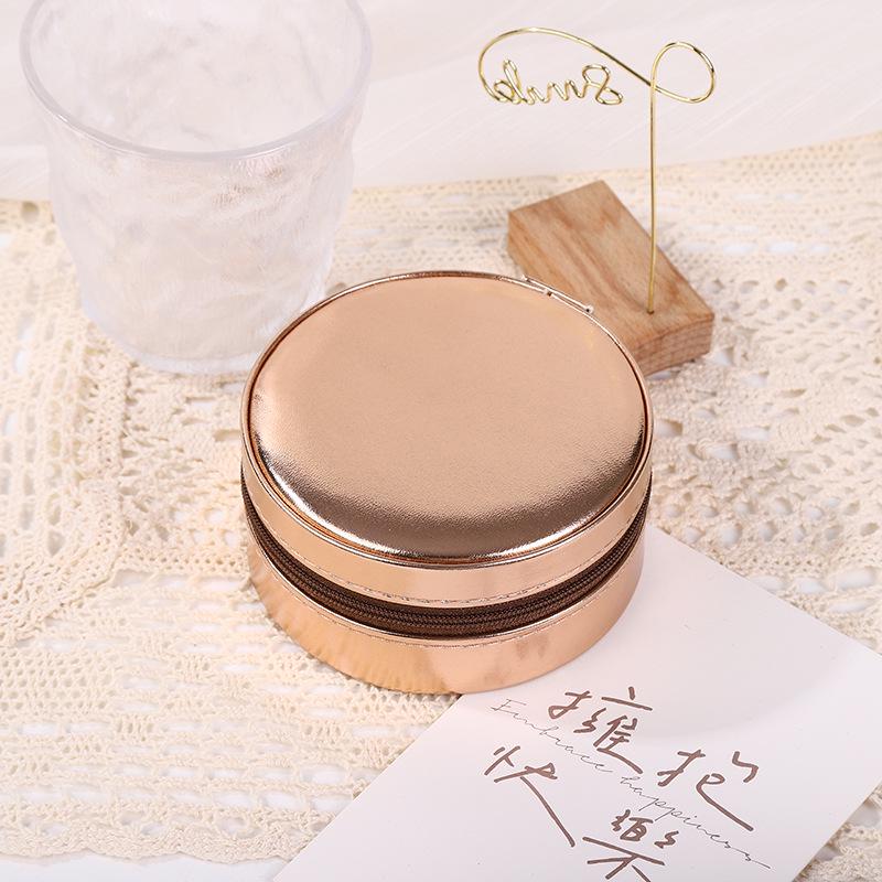 Round PU Jewelry Box: Portable Multi-functional Storage for Necklaces, Earrings, and Rings