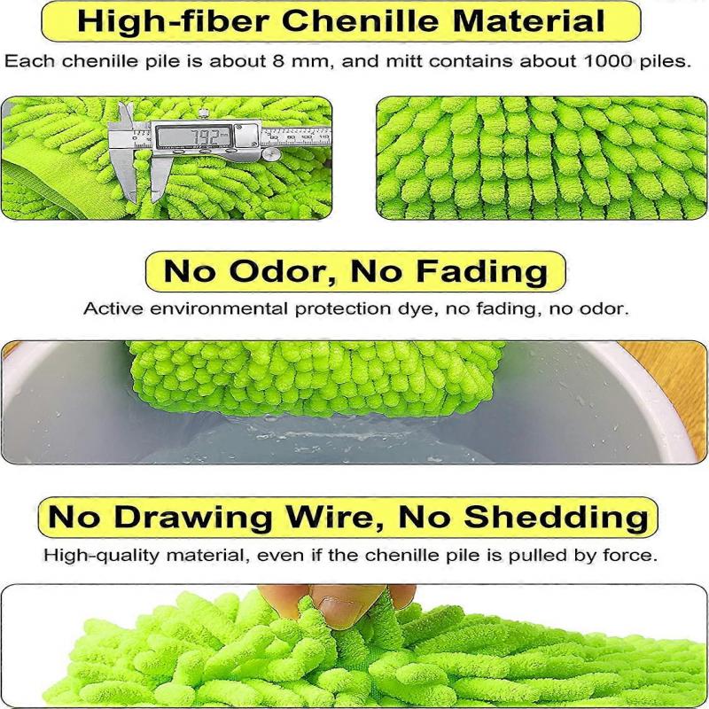 Car Wash Mitt 2 Pack - Large Size Microfiber Wash Mitt Car Cleaning Mitts Premium Chenille Car Washing Gloves Winter Waterproof Car Wash Rag Sponge Ki