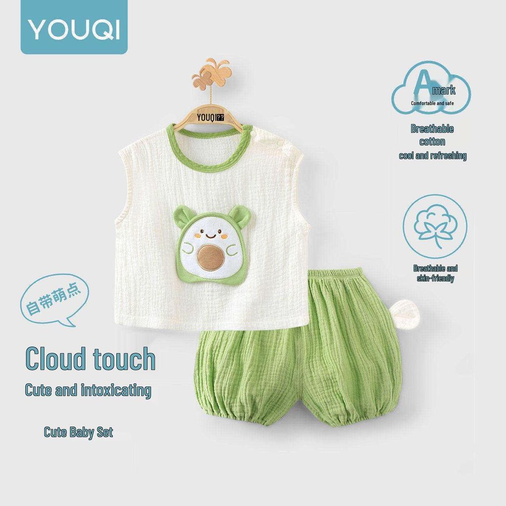 Youqi Summer Baby Clothes Set: Stylish Short-Sleeve Top & Shorts for Boys and Girls.