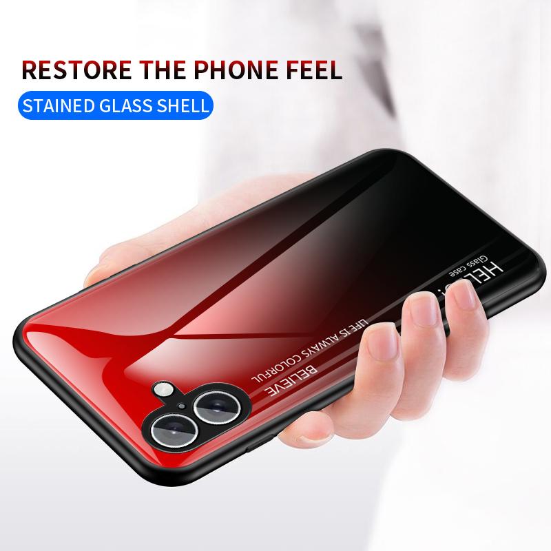 For iPhone 16 Case Anti-Scratch Tempered Glass+PC+TPU Phone Cover