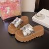 Summer new thick-soled silver one-word slippers women's fashion casual beach women's shoes