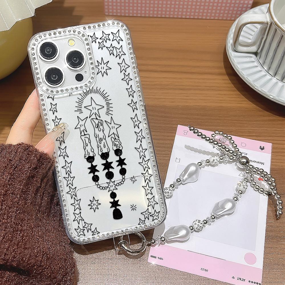 Armbandkette Handyhülle Für iPhone 17 16 15 13 14 für 17Air 17 12 14 16 Pro 17 14 16 Pro Max Funkelnder Diamant Niedliches Muster Hartschale Mit Trageband