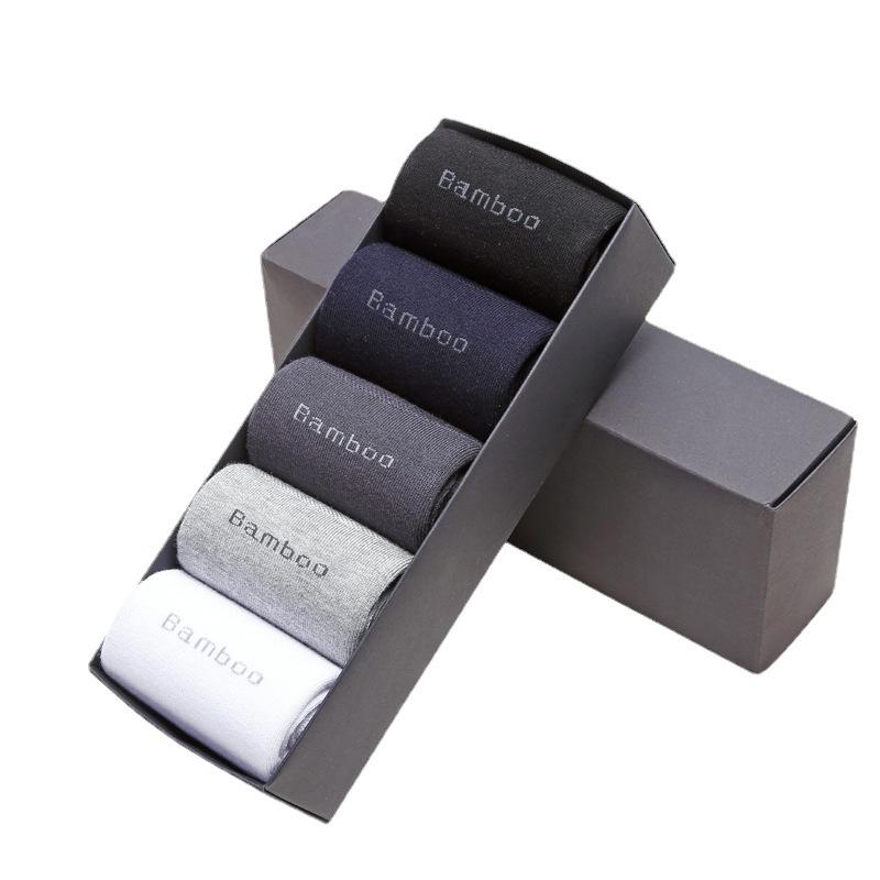 Men's Bamboo Fiber Mid-Calf Socks - Breathable, Sweat-Absorbent, Business Casual for All Seasons.