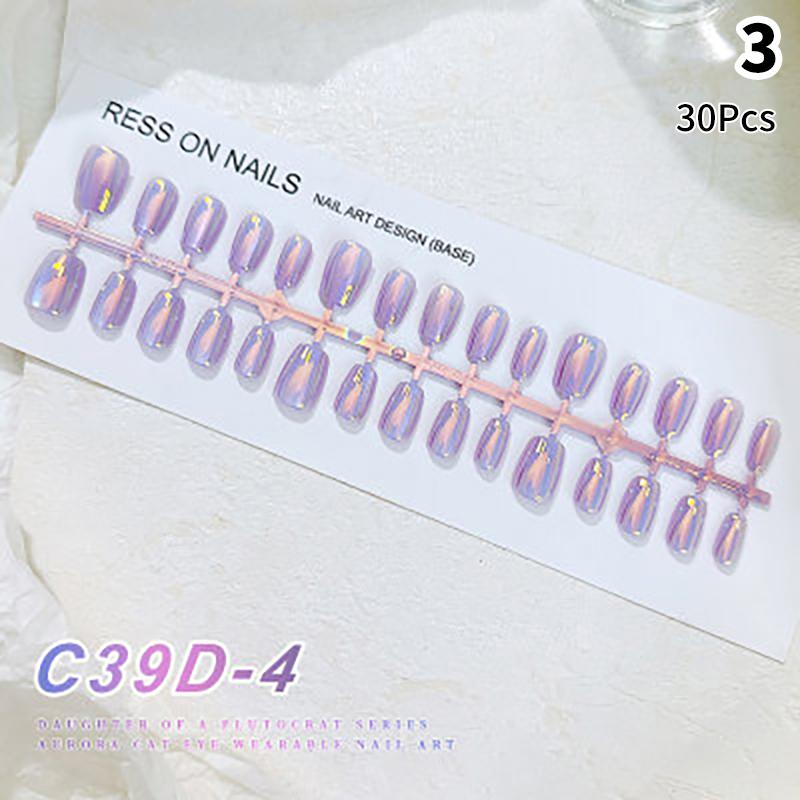 

30 шт. Накладные ногти Аврора Французский стиль Кошачий глаз Накладные Полное покрытие Искусственные Накладные ногти Не нужно подпиливать Накладные ногти для подарков as the picture