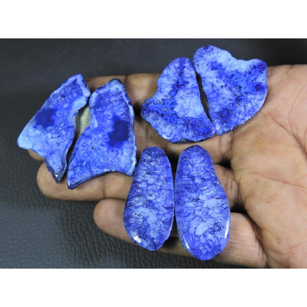 Dyed Slice Druzy Agate Matched Pair Cabochon Loose Gemstone 3Pair Lot 206Cts A-712