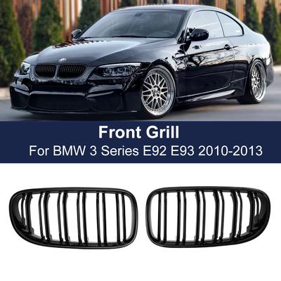 2 STUKS Glanzend Zwart Voorste Nierrooster Grille Voor-BMW E92 E93 3-Serie 328I 335I Coupe LCI 10-13 Dubbele Slat Dubbele Lijn Motorkap