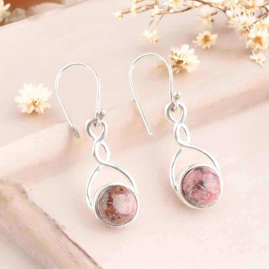 Rare Black Rhodonite Gemstone 925 Stamped Silver Jewelry Earrings For Her 1.68" CE-15-34