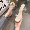 French High-heeled Slippers Women's Summer Outer Wear 2025 New Pearl Small Fragrant Style Transparent One-word Drag Thick-heeled Crystal Sandals