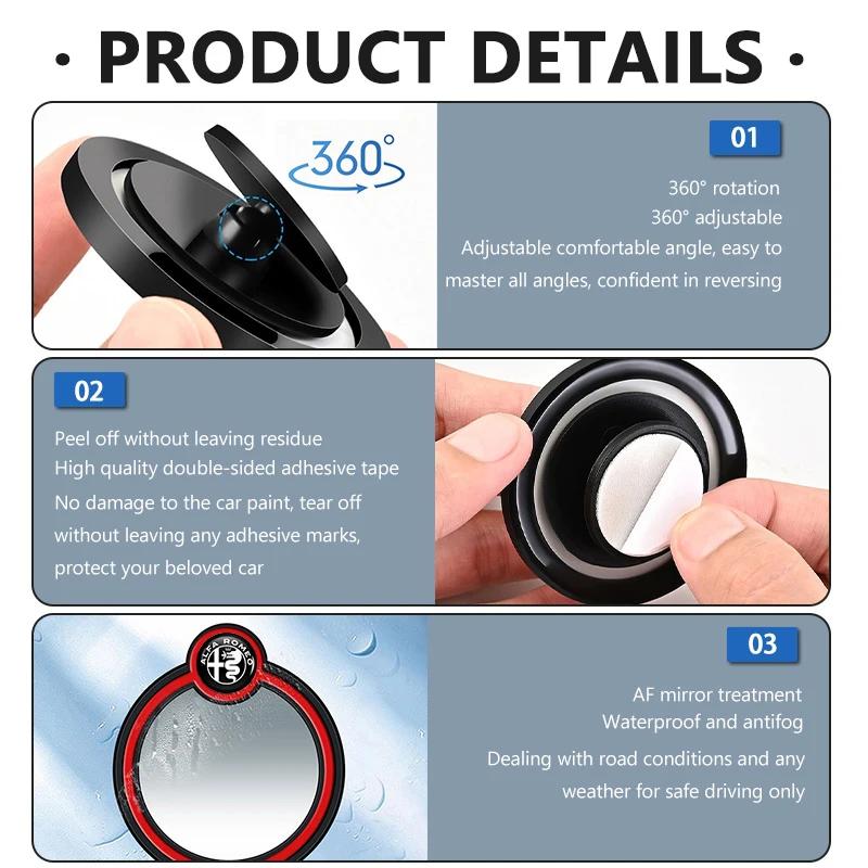 2pcs Car Round Frame Convex Wide-angle Rearview Auxiliary For Alfa Romeo 159 Giulietta Giulia 147 Mito 156 159 166 GT Stelvio