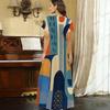 Women Plus Size V Neck Short Sleeve Plaid Printed Straight Maxi Dress