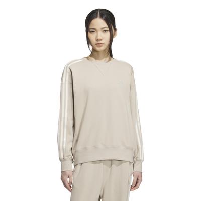 Sweat-shirt Adidas Crew Wonder Quartz Taille Petite ESS+ 3-Stripes, Femme JUP41, Beige/Blanc Cassé/Blanc Merveille/Merveille (JZ8683),