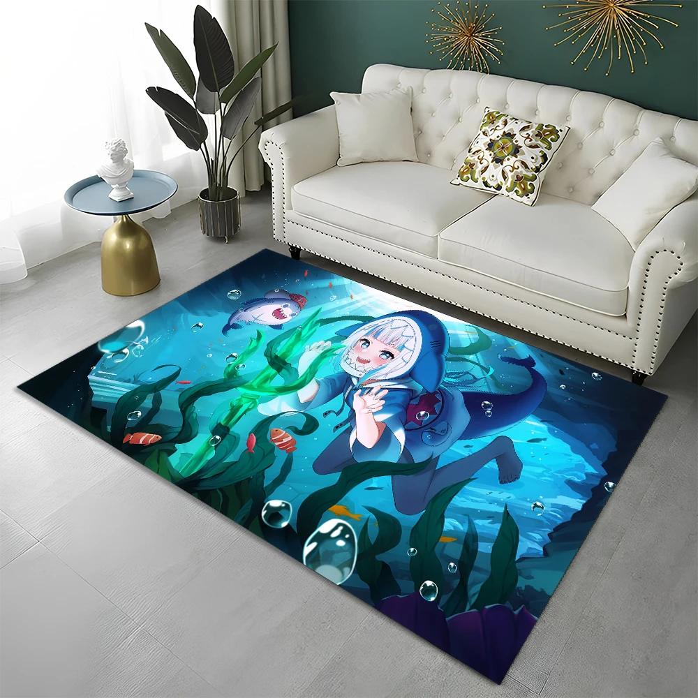 3D Cute Gawr Gura Hololive Cartoon Carpet Rug for Home Living Room Bedroom Sofa Doormat Decor,kids Area Rug Non-slip Floor Mat