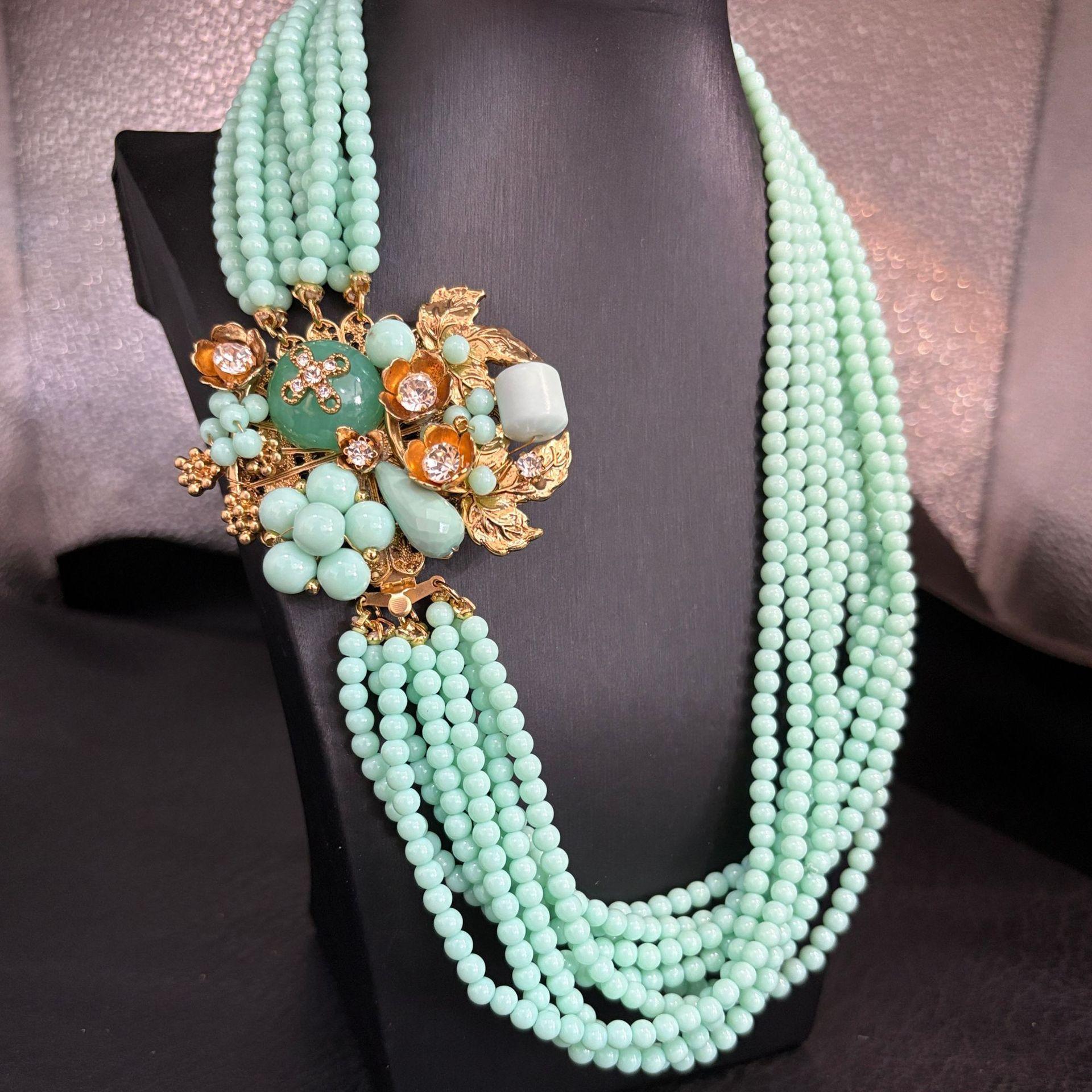 Fashion Retro Necklace Malachite Multi-Layer Handmade Beaded Heavy Industry Woven Pendant Necklace