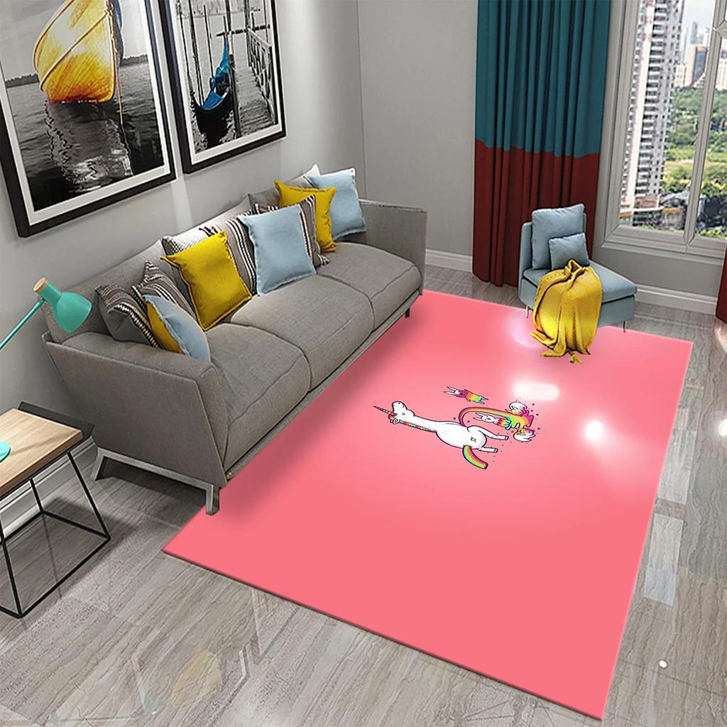 Lovely Cartoon Rainbow Unicorn Carpet Kids Bedroom Decor Rugs Baby Play Crawling Mat Living Room Bathroom Entrance Non-slip Rugs