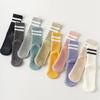 Macaron Striped Simple Cotton Mid-calf Women Yoga Socks Bottom Silicone Non-slip Sports Socks Indoor Dance Fitness Pilates Socks