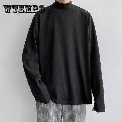 Koszulka męska z długim rękawem i półgolfem w jednolitym kolorze, luźna, jesienno-zimowa, luźna koszula dolna