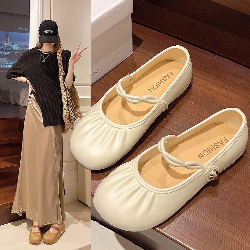 Mary Jane single shoes new ballet single shoes one word with shallow mouth beanie shoes fairy style flat shoes