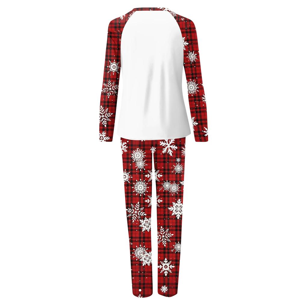 Matching Family Christmas Print Long Sleeve Round Neck Set for Parents and Kids