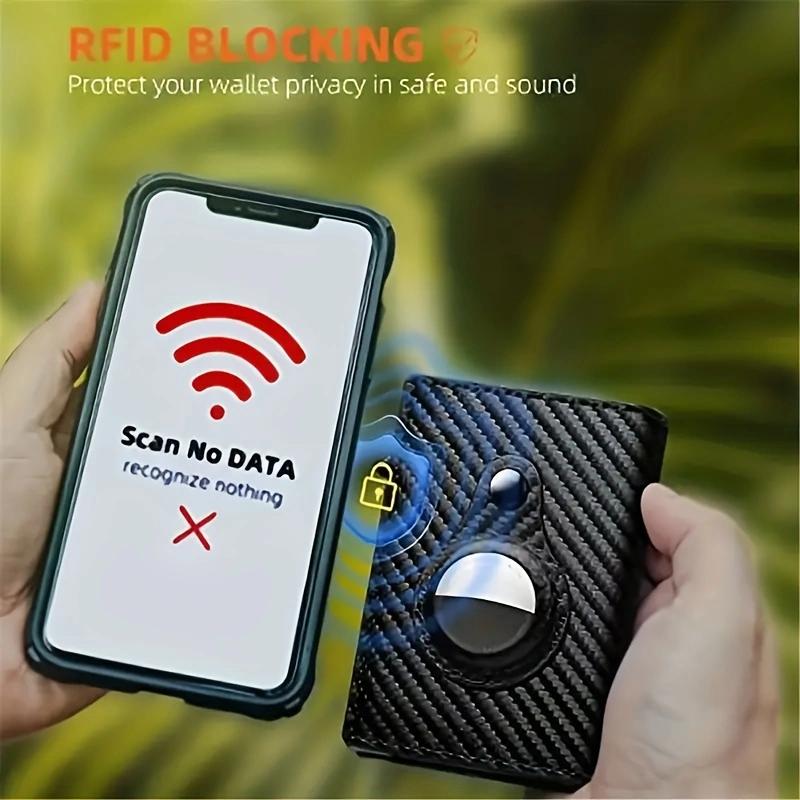 RFID Carbon Fiber Magnetic Wallet Men's Card Holder Slim Wallet Leather Wallet For Apple Air Tag Wallet - The Ideal Gift for Men