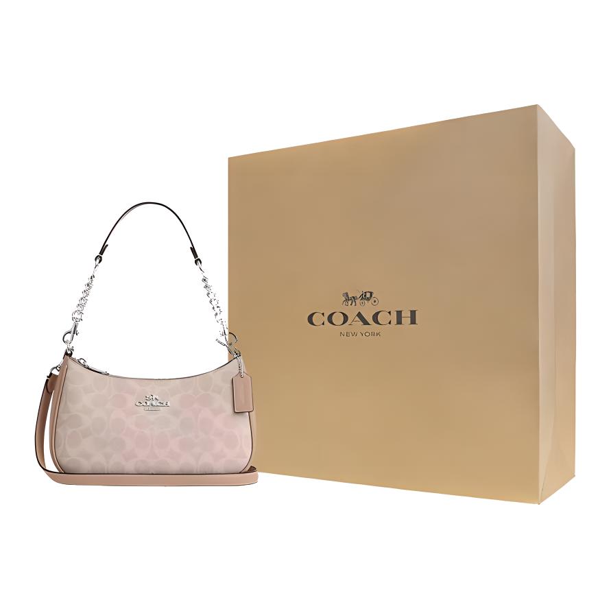 Coach Teri Artificial Leather With Recycled Leather Handbag, Shoulder Bag Medium Womens Sand Yellow Gray Umber