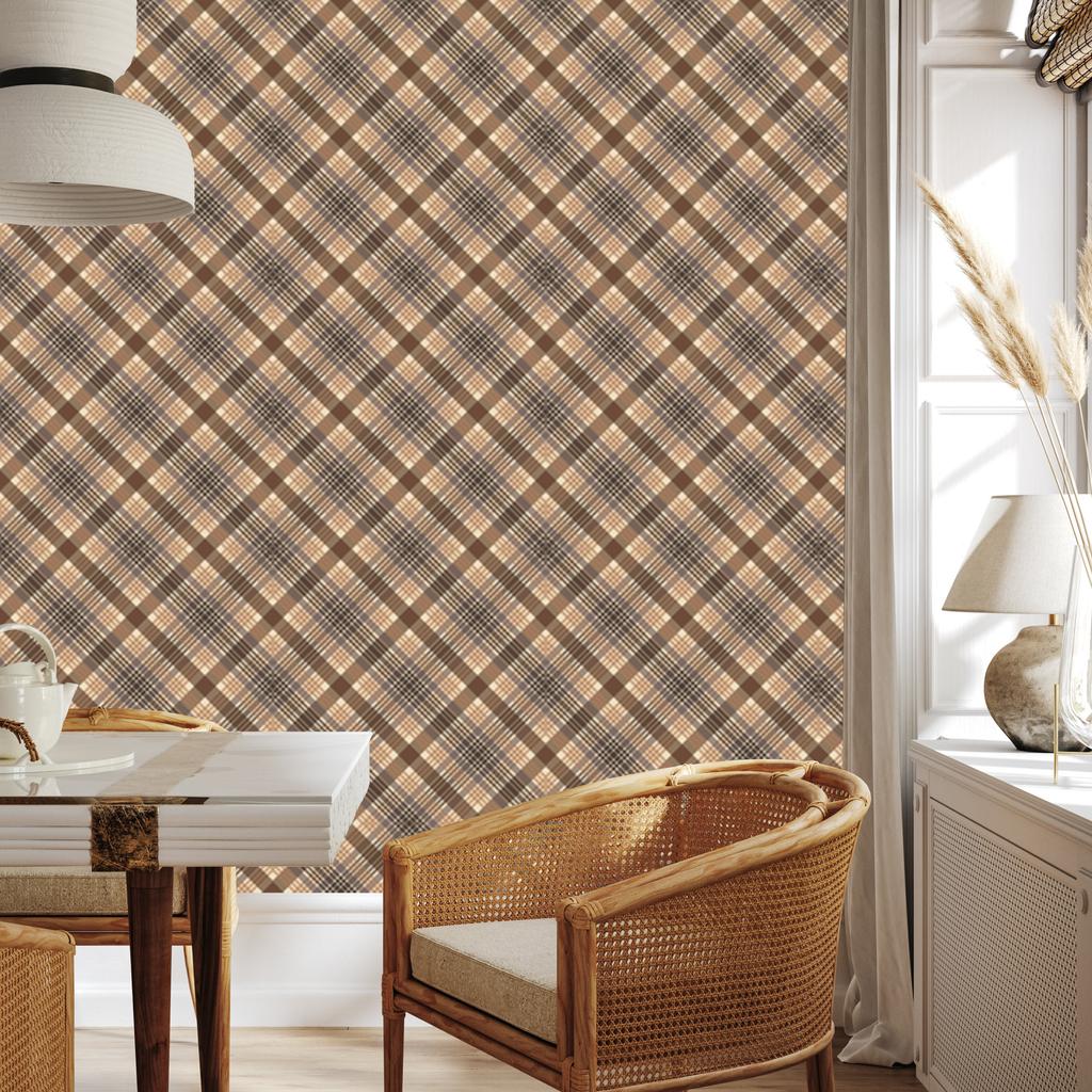Brown and beige checkered wallpaper for living room and bedroom 50x1000