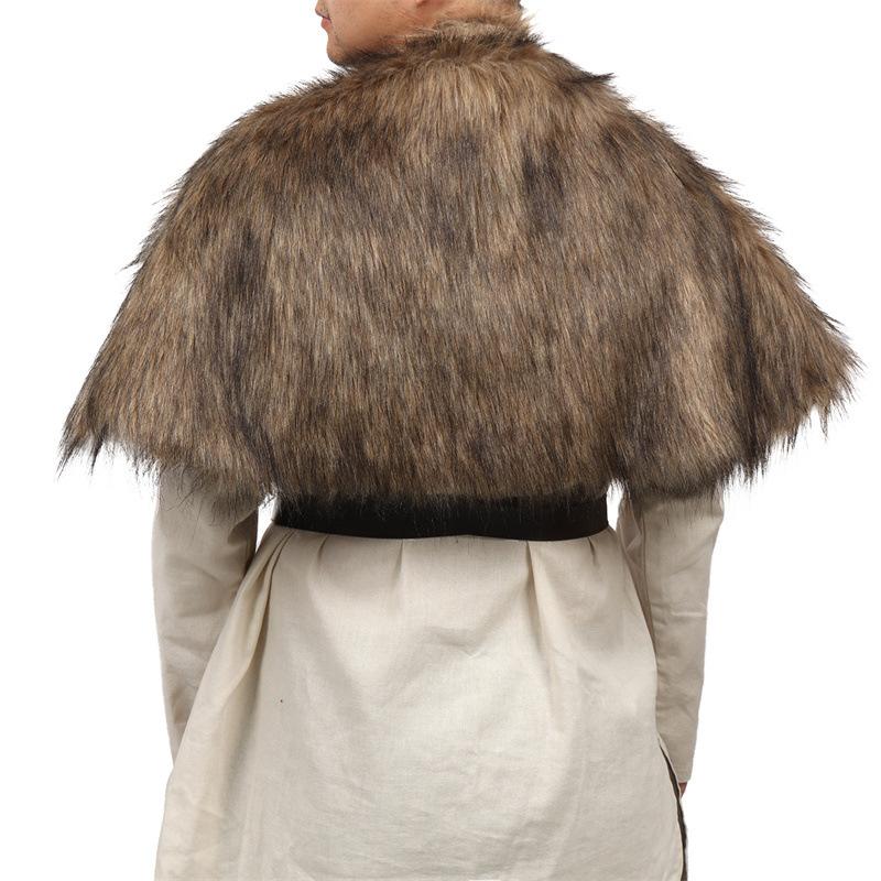 Mantello Medievale in Finta Pelliccia con Collo a Cinturino sul Petto per Uomo Guerriero Vichingo Costume Cosplay di Halloween Mantello Retro Coprispalle