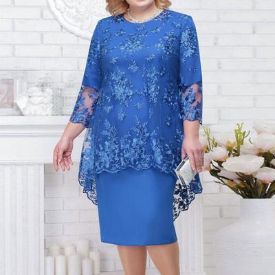 1 rinkinys Elegent Beauty Moteriška Plius dydžio Midi Cover Up Suknelė Siuvinėjimas Nėriniais su gėlėmis O formos kakleliu aukštu juosmeniu 44624 Moteris su rankovėmis