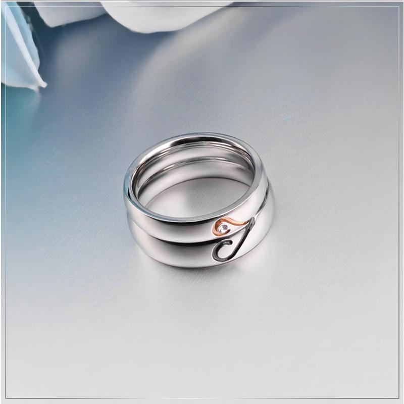 Titanium Steel Heart Shaped Couple Ring Korean Version Diamond Studded Rose Gold Ring Valentines Day Gift