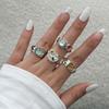 Vintage Colorful Zircon Pleated Open Ring Set for Women Fashion Metal Geometric Knuckle Ring Couple Jewelry Accessories