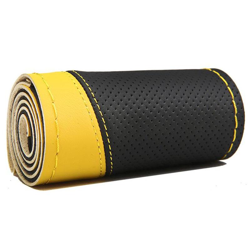 Hand-Sewn Sporty Color-Block Microfiber Leather Steering Wheel Cover All-Season Universal Fit Car Accessory