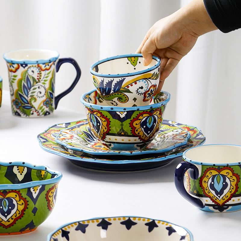 European-style Creative Hand-painted Ceramic Tableware Irregular Western Food Plate Fashion Household Plate Bowl Set Steak Plate