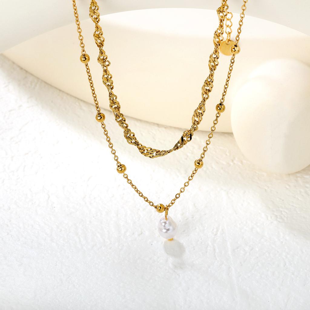 18K simple fashion necklace pearl chain women's simple fashion DIY collarbone chain sweater chain