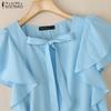 ZANZEA Women Casual Square Collar Ruffles Short Sleeve Loose Blouse