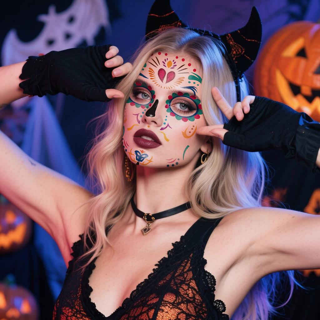 Cross Border Halloween Scene Tattoo Stickers Waterproof Sweat Day Of Dead Makeup Ball Funny Facial