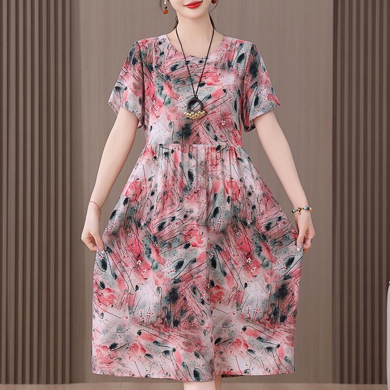 Plus Size Women's Summer Dress Elegant Loose Short Sleeve Long Dress Female Vintage Clothes