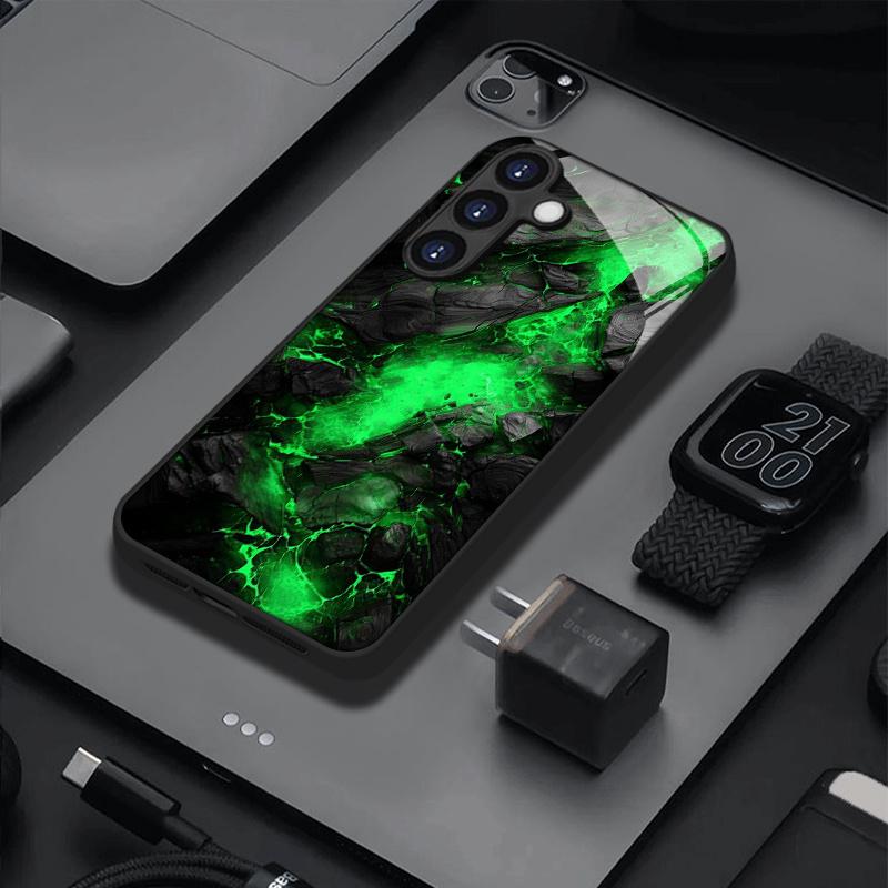 Electroplated glass phone case suitable for Samsung Galaxy S26 S25 S24 S23 S22 S20 S11 S10 FE Ultra Plus anti drop green pattern