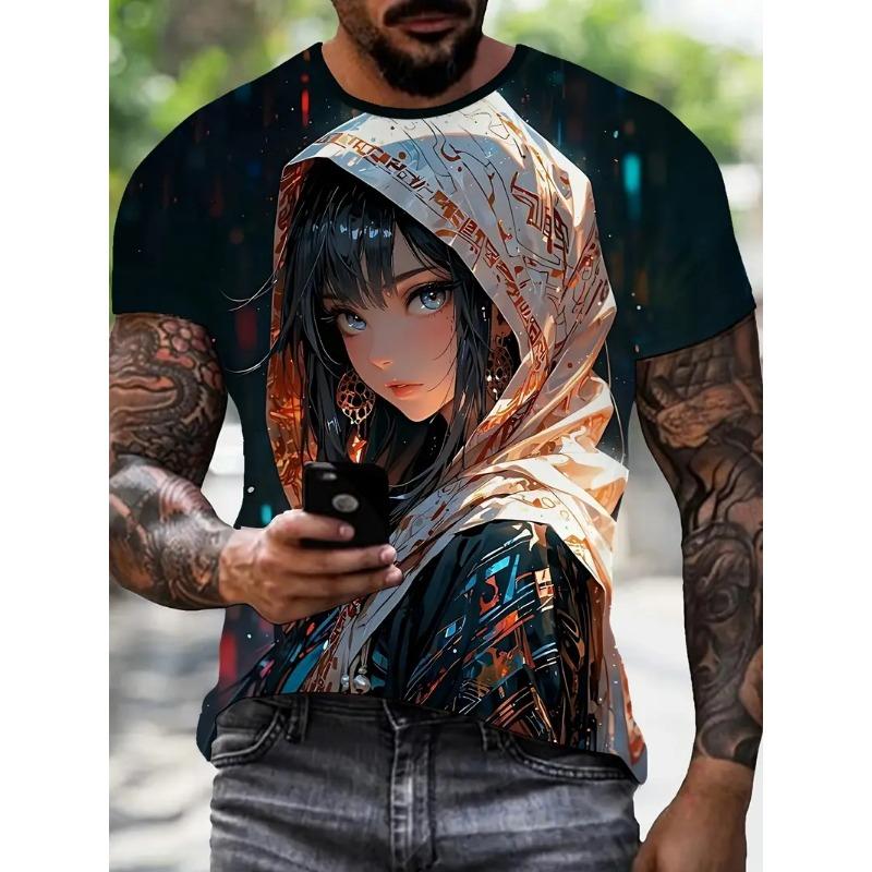 2026New Men's Cool Tattoo Girl Graphic T-Shirts Street Trend 3D Print Personality