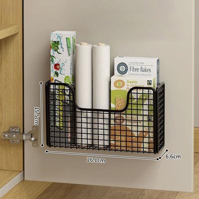 1PCS Black Iron Wall-Mounted Storage Box with Punch-Free Installation - Two Baskets for Kitchen and Bathroom
