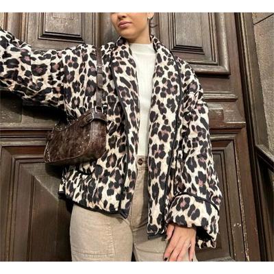 Kurtka pikowana Vintage Leopard Print damska luźna codzienna kurtka jesień zima nowe ubrania uliczne kurtki kardigan strój